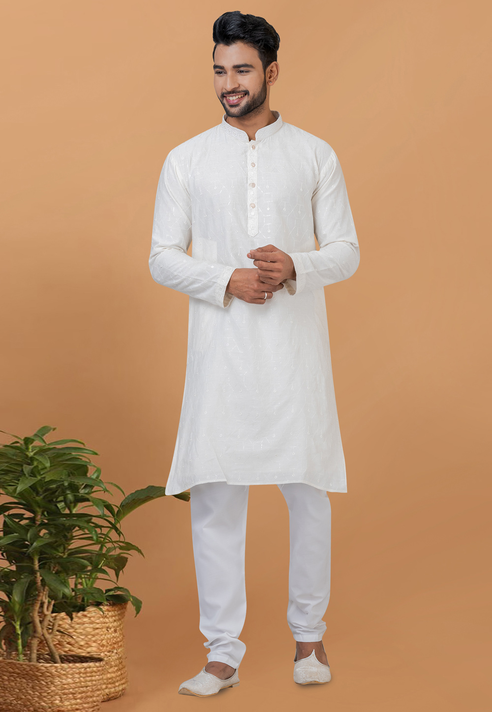 White Viscose Kurta Pajama 276131