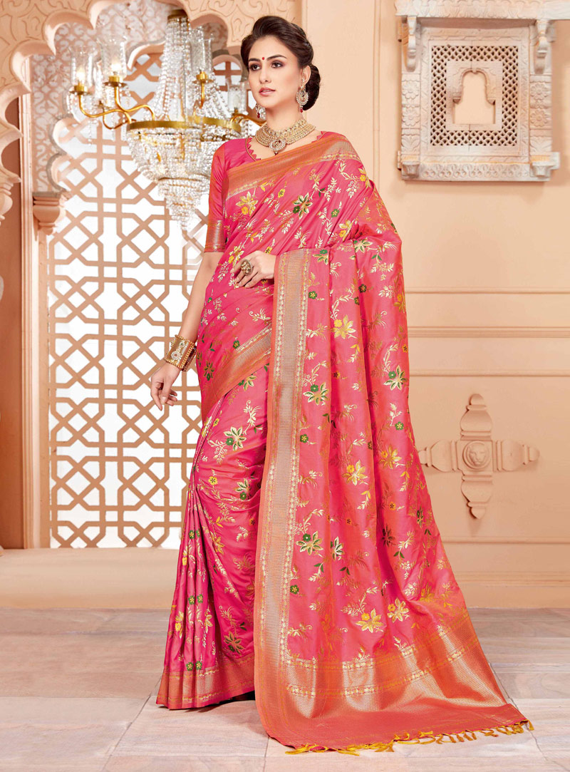 Pink Art Silk Saree With Blouse 128654