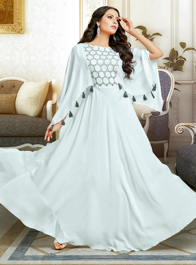 White Cotton Readymade Gown 128743