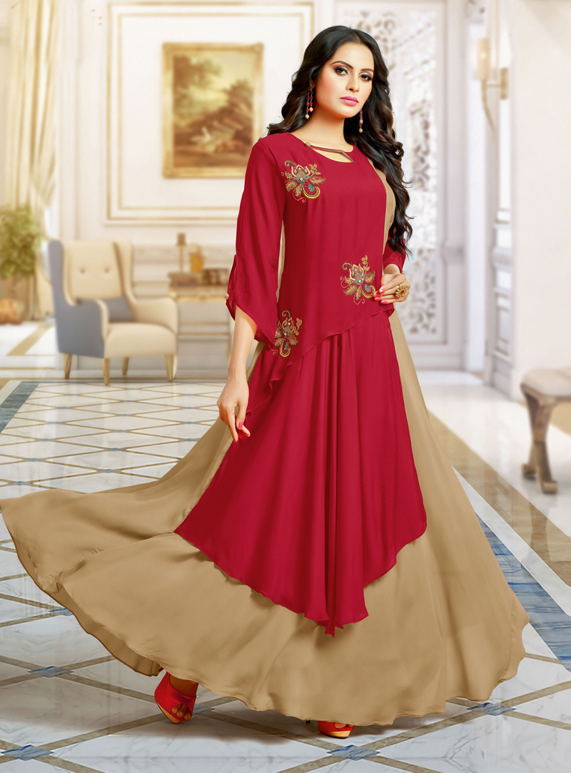 Magenta Cotton Readymade Gown 128750