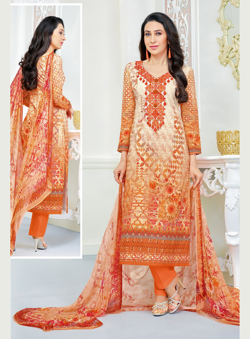 Karisma Kapoor Orange Cotton Pant Style Suit 128806