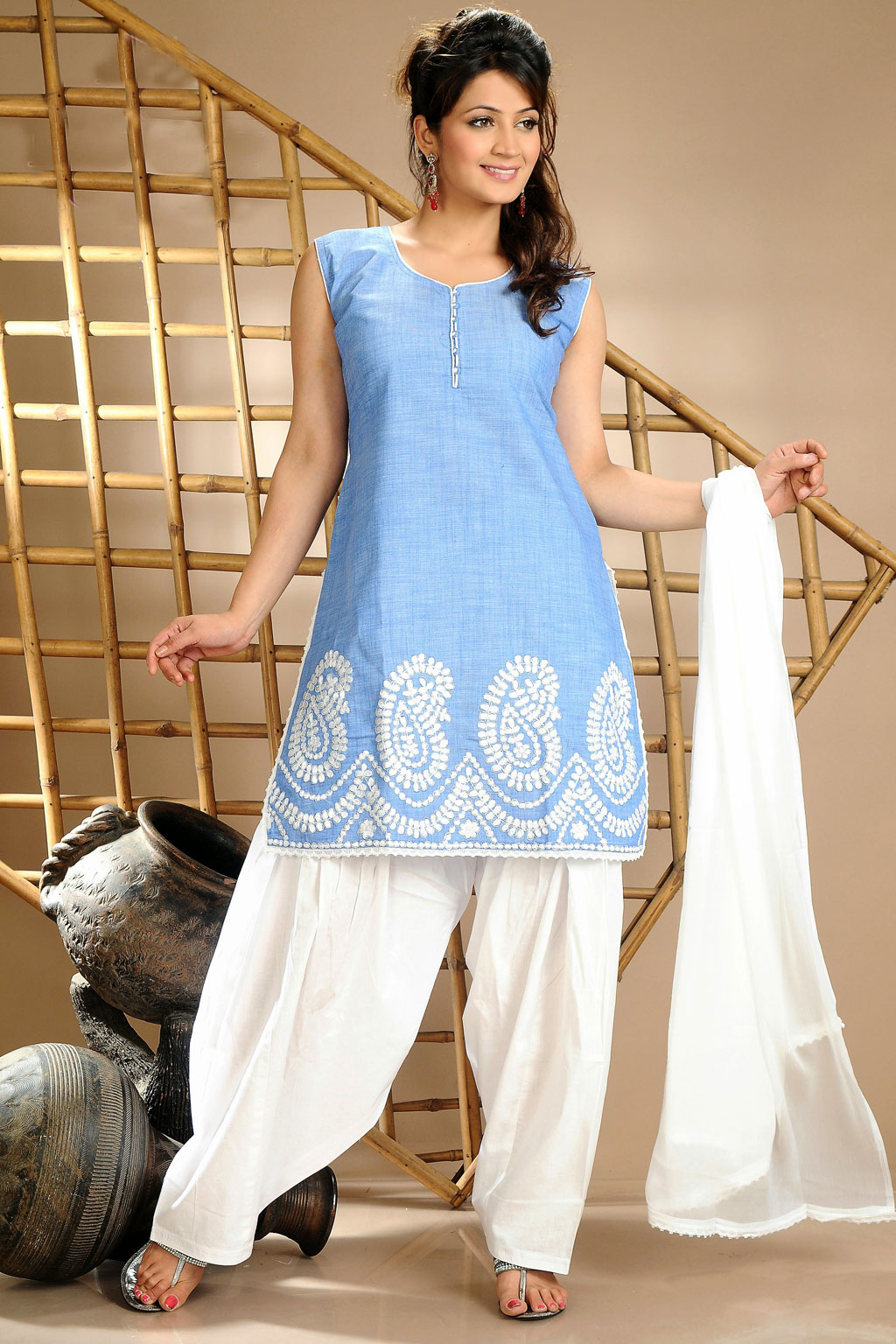 Blue Cotton Punjabi Salwar Suit 34592
