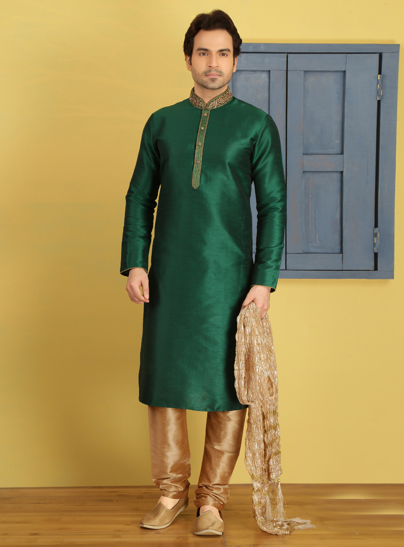 Green Art Silk Readymade Kurta Pajama 128926