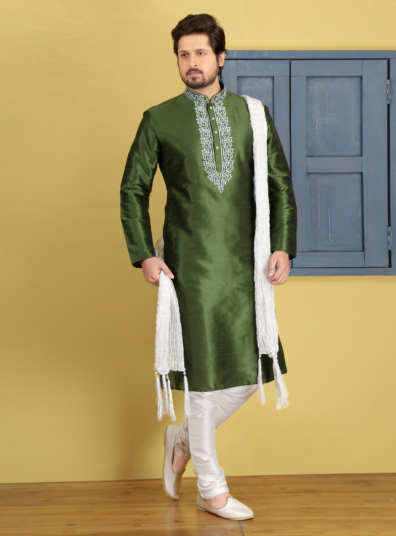 Green Art Silk Readymade Kurta Pajama 129000