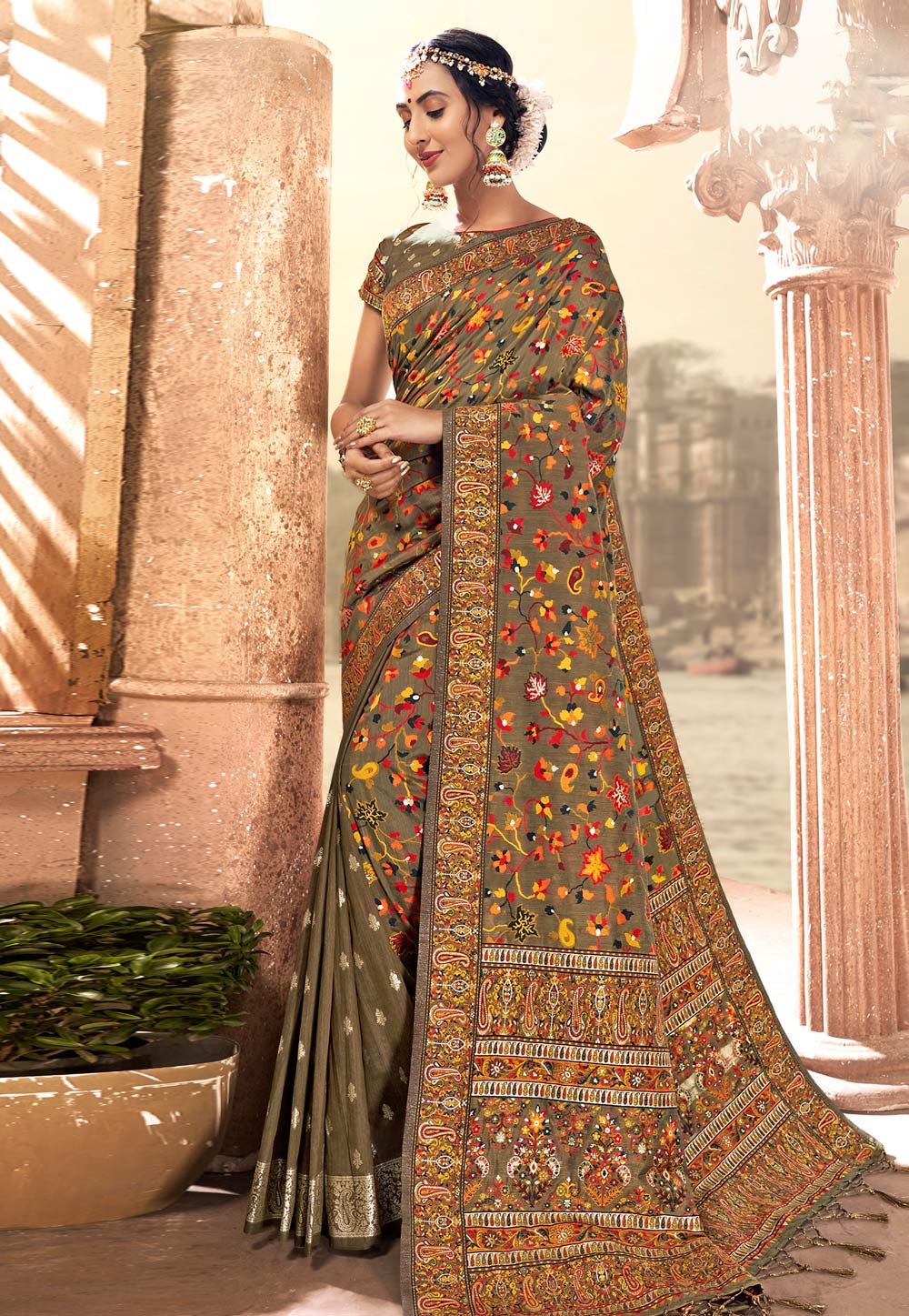 Mehndi Banarasi Silk Festival Wear Saree 213684