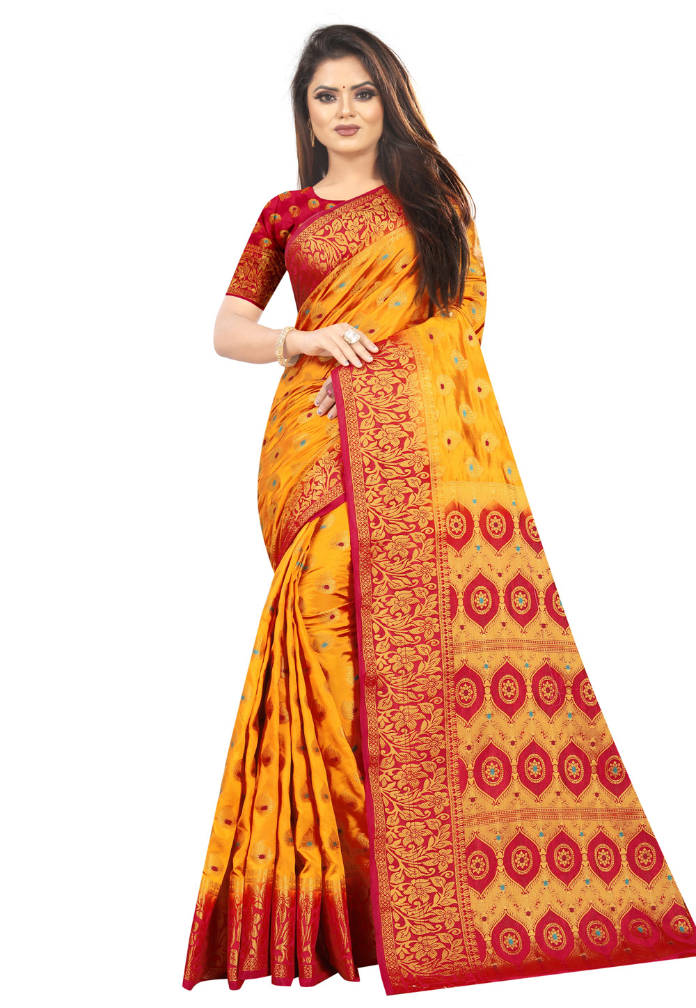 Orange Silk Saree With Blouse 214191