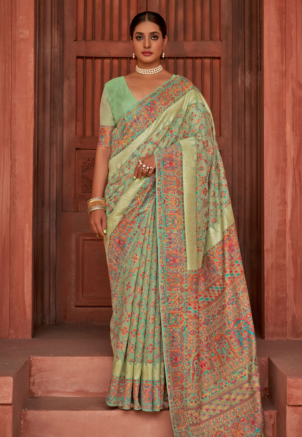 Pista Green Silk Saree With Blouse 245613