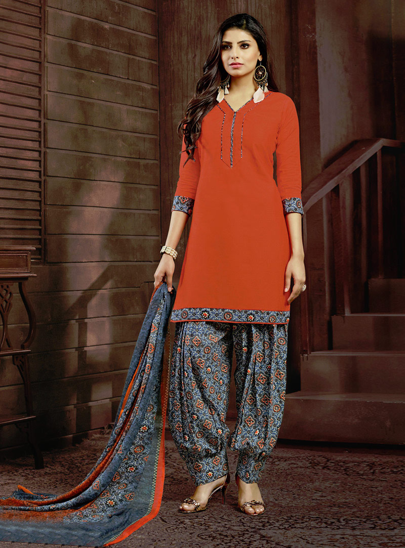 Red Cotton Punjabi Suit 129465