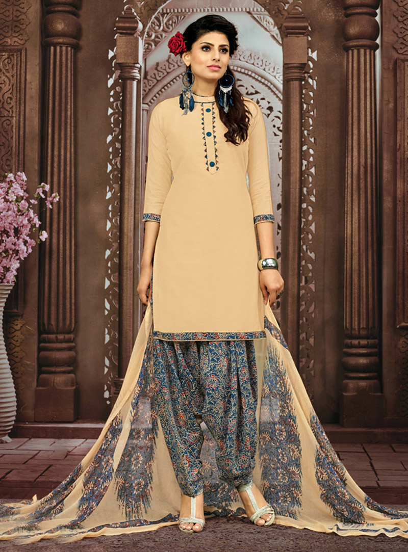 Beige Cotton Punjabi Suit 129469