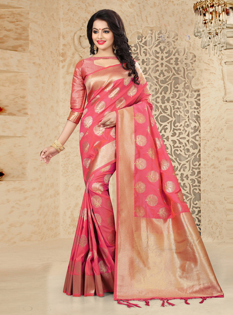 Pink Silk Saree With Blouse 130007