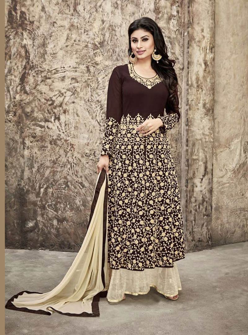 Mouni Roy Brown Semi Georgette Bollywood Suit 71408