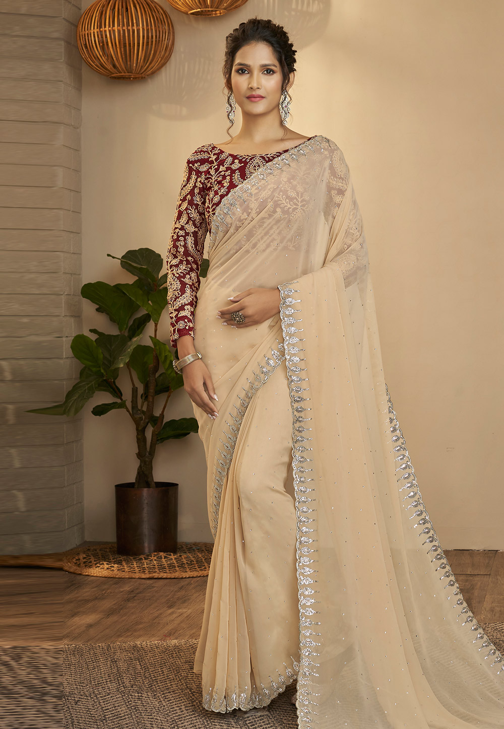 Beige Georgette Saree With Blouse 254724