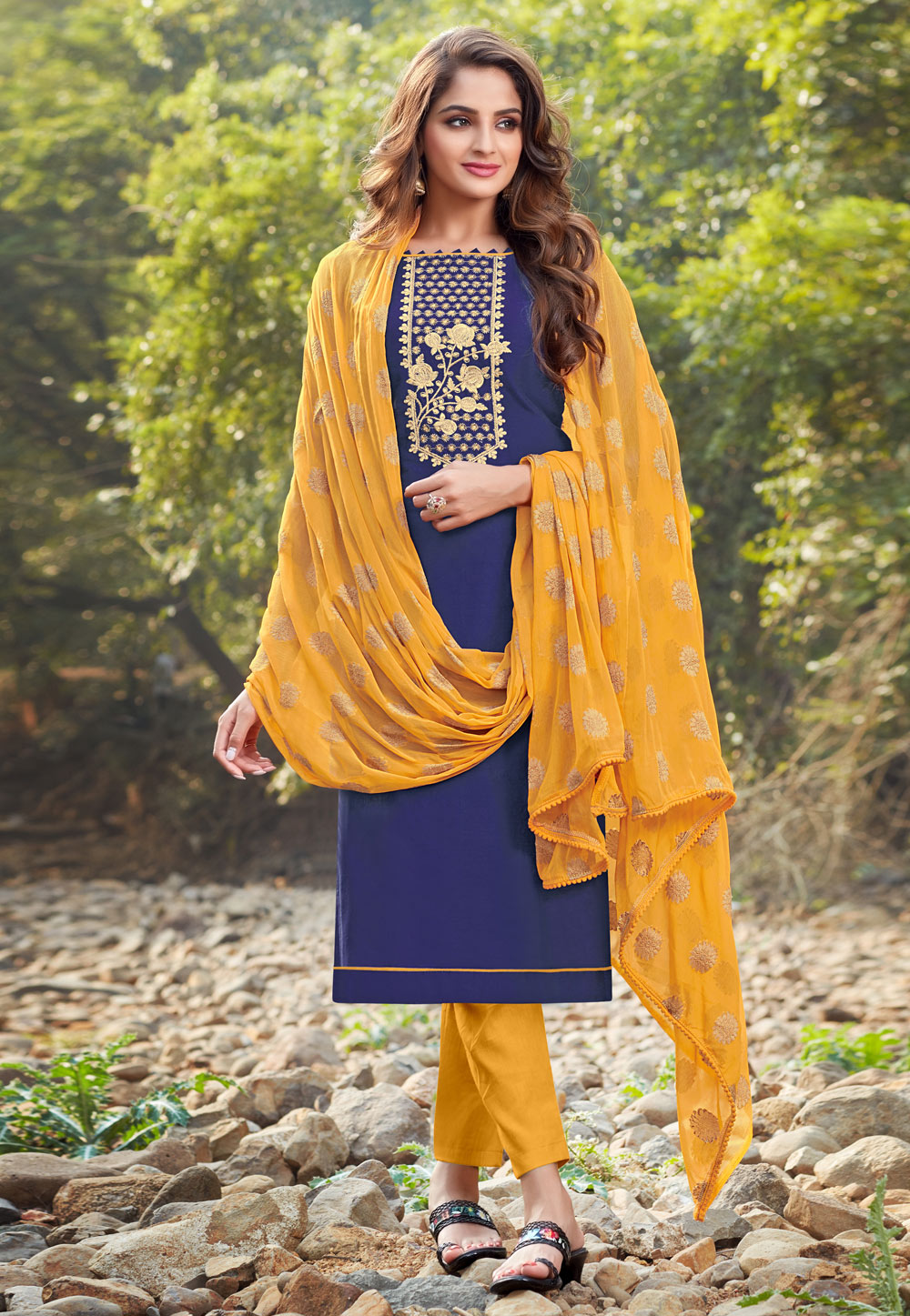 Blue Banarasi Silk Pant Style Suit 213899