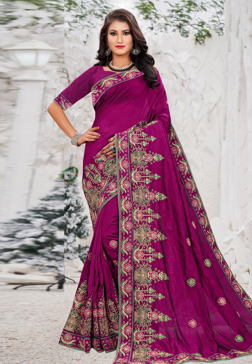 Magenta Silk Saree With Blouse 207397