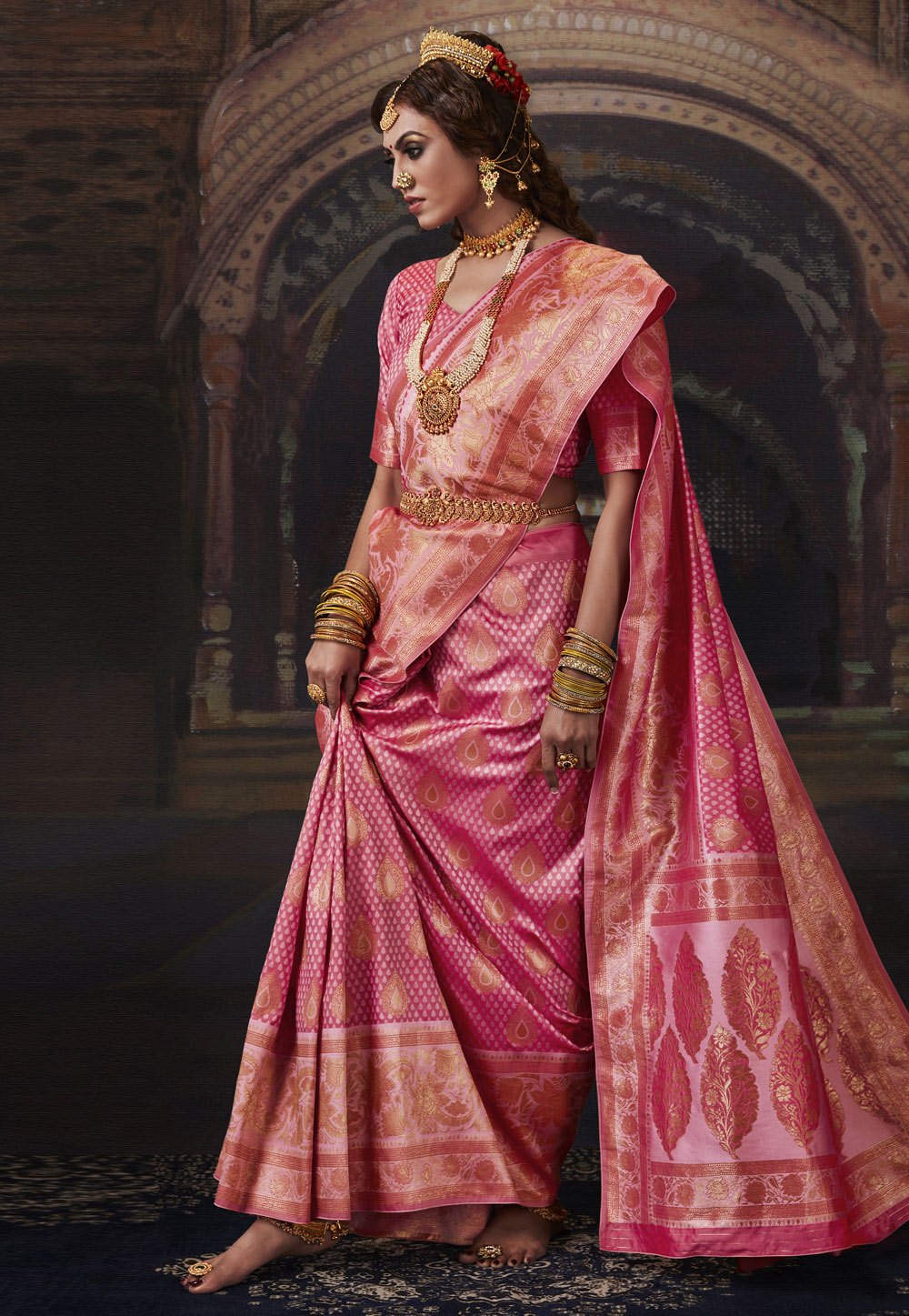 Pink Banarasi Silk Festival Wear Saree 211164