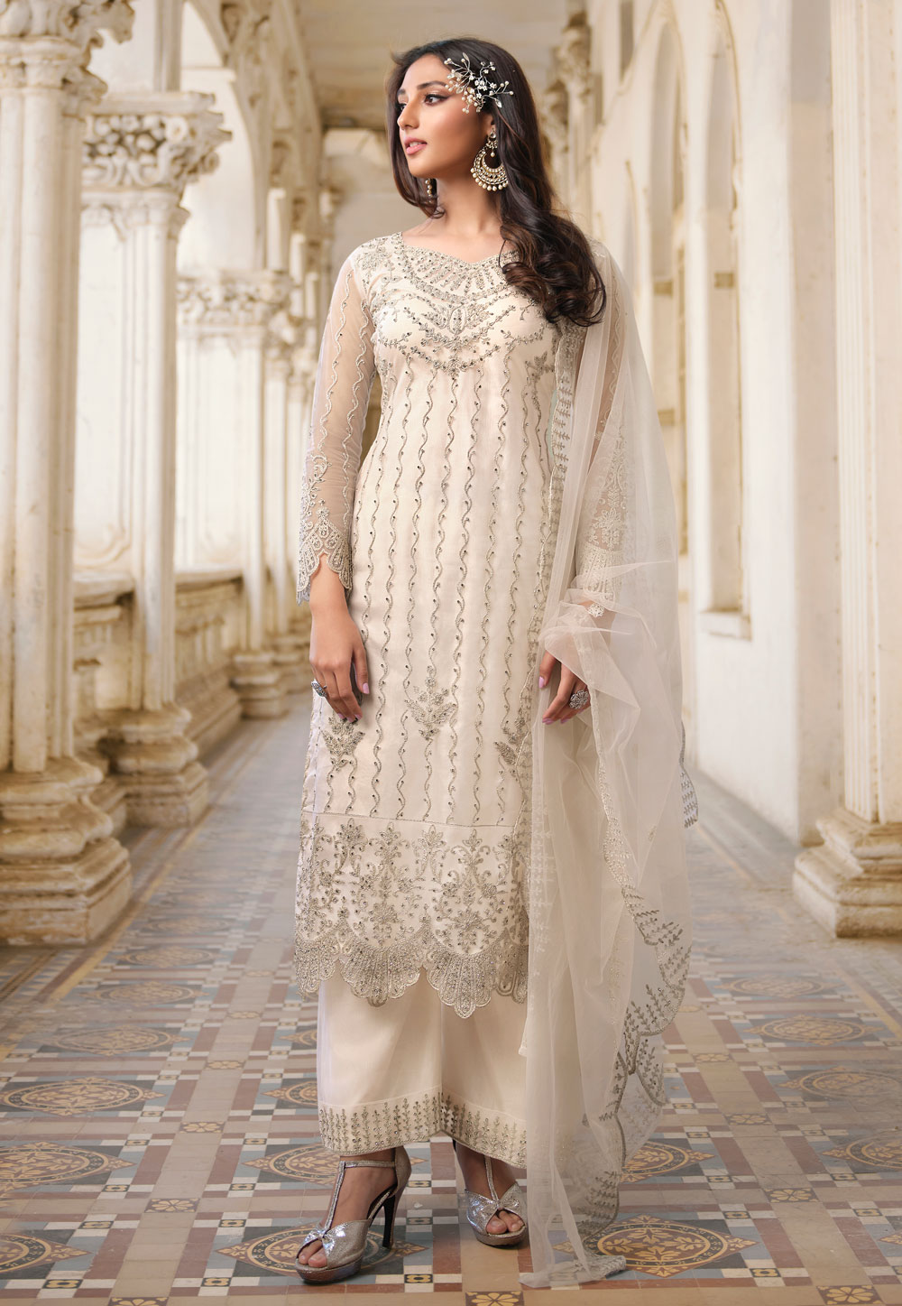 Off White Net Kameez With Palazzo 242628
