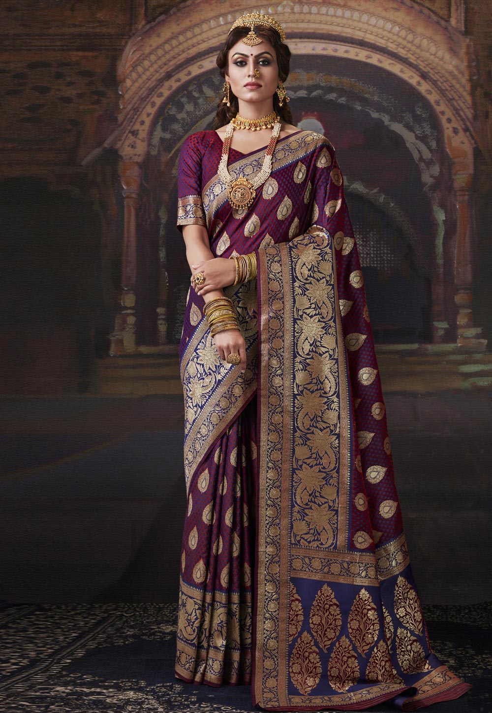 Purple Banarasi Silk Saree With Blouse 211165