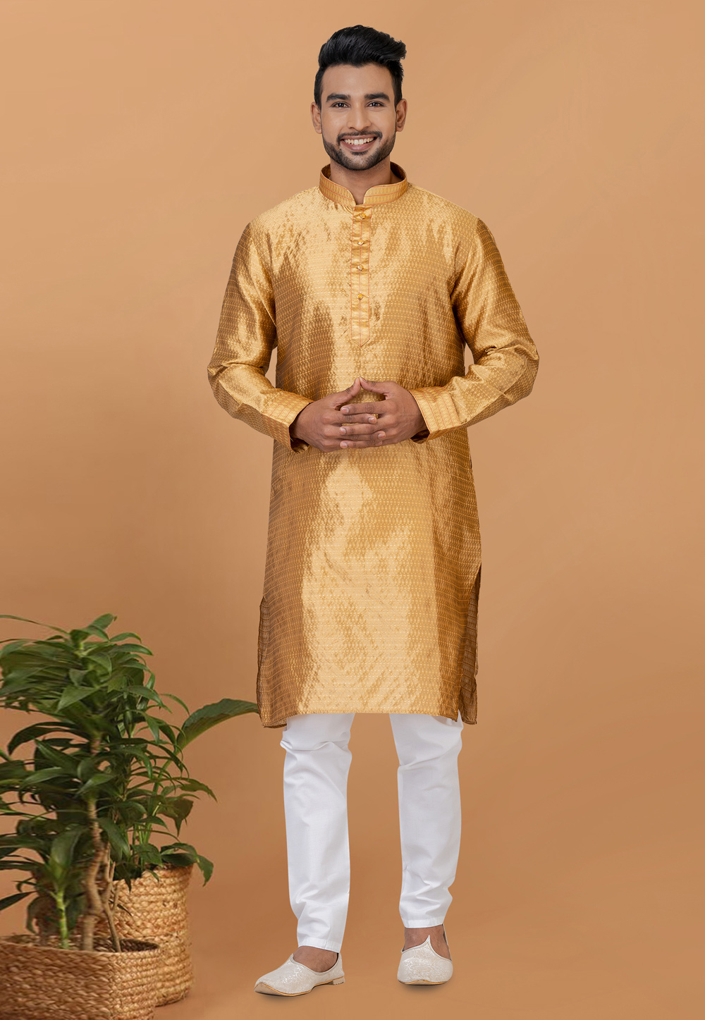 Golden Silk Kurta Pajama 276135