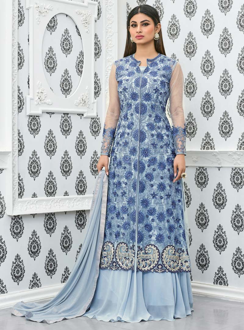 Mouni Roy Blue Net Designer Bollywood Suit 85612