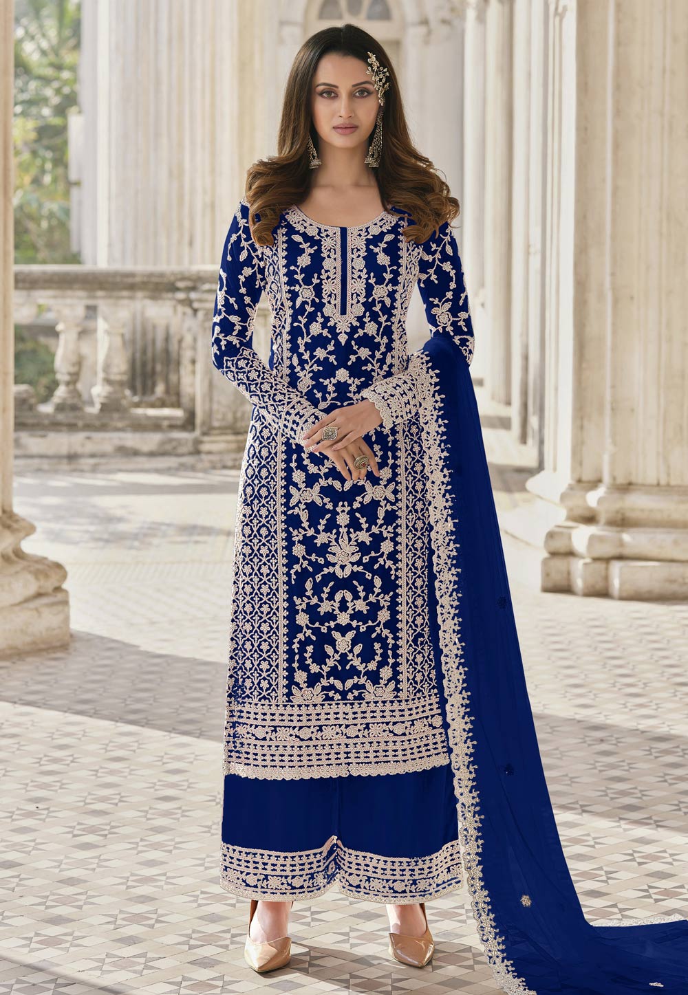 Navy Blue Net Embroidered Pakistani Suit 259997