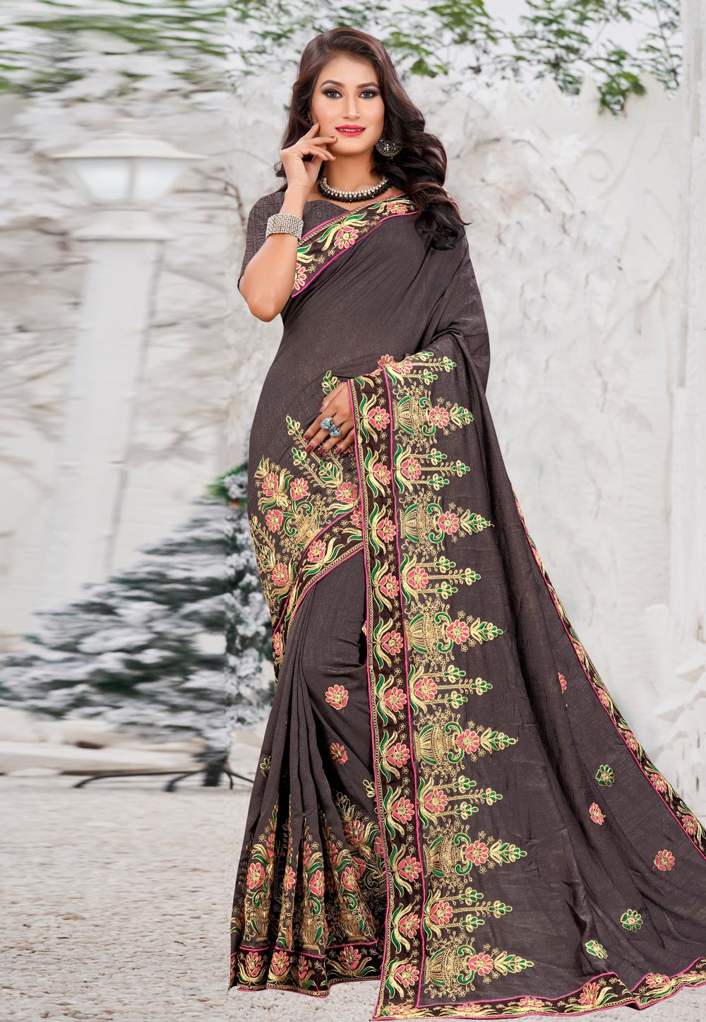 Brown Silk Festival Wear Saree 207400