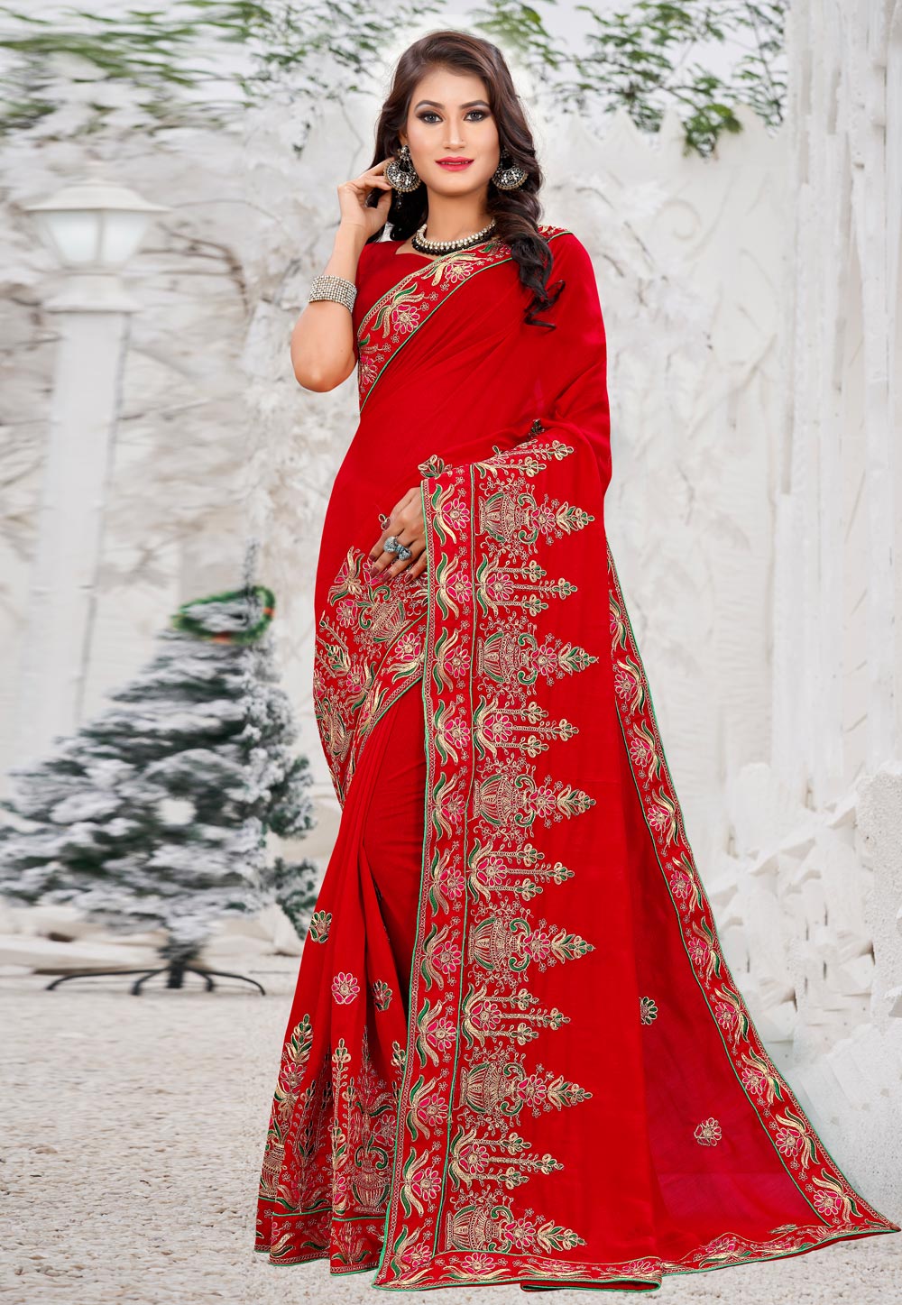 Red Silk Saree With Blouse 207401