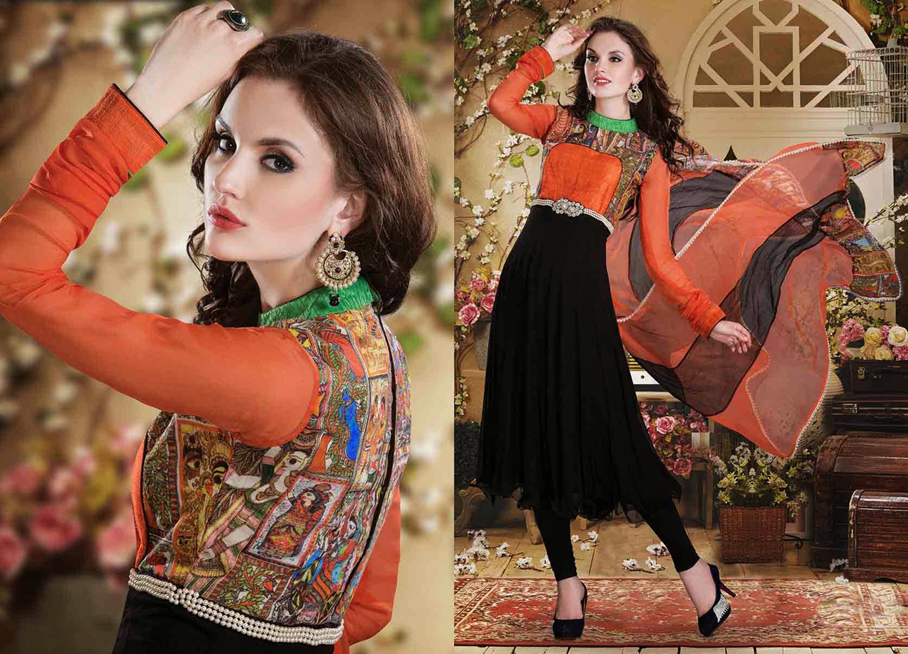Oarnge and Black Printed Designer Salwar Suit 34953
