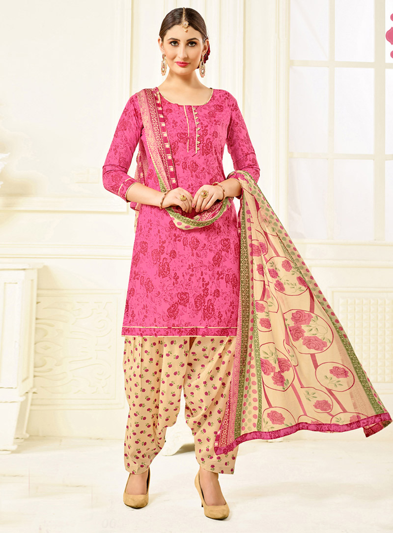 Pink Cotton Punjabi Suit 129985