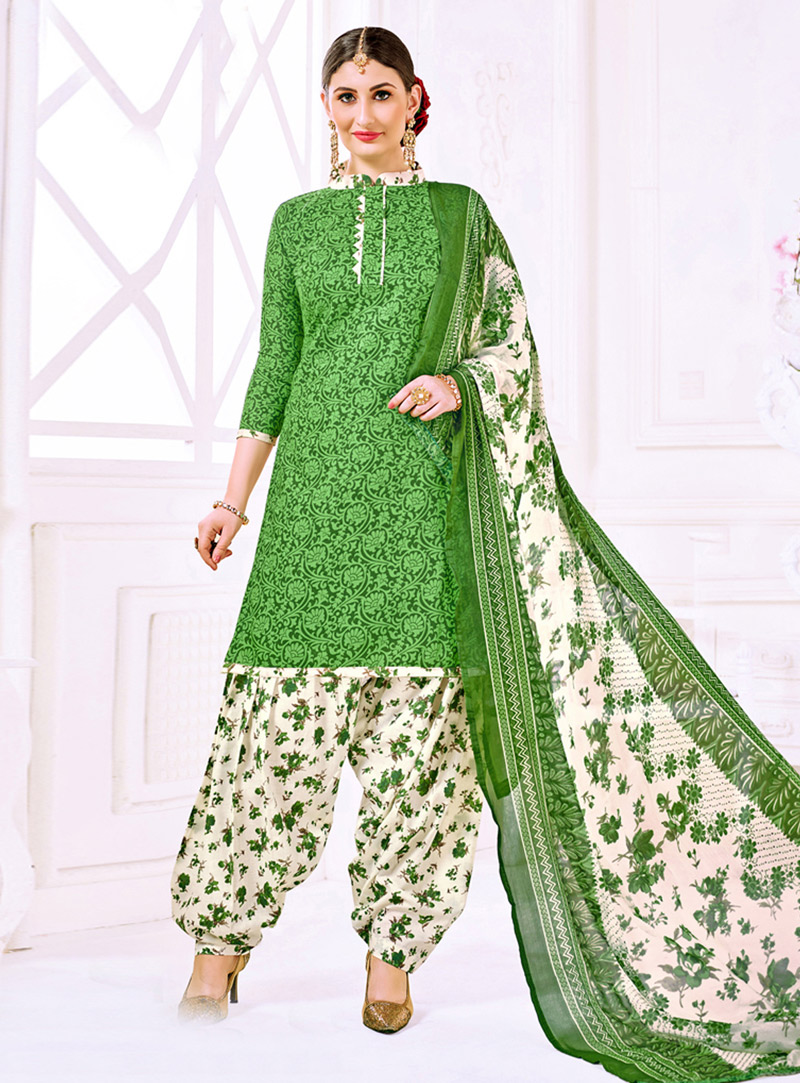 Green Cotton Punjabi Suit 129989