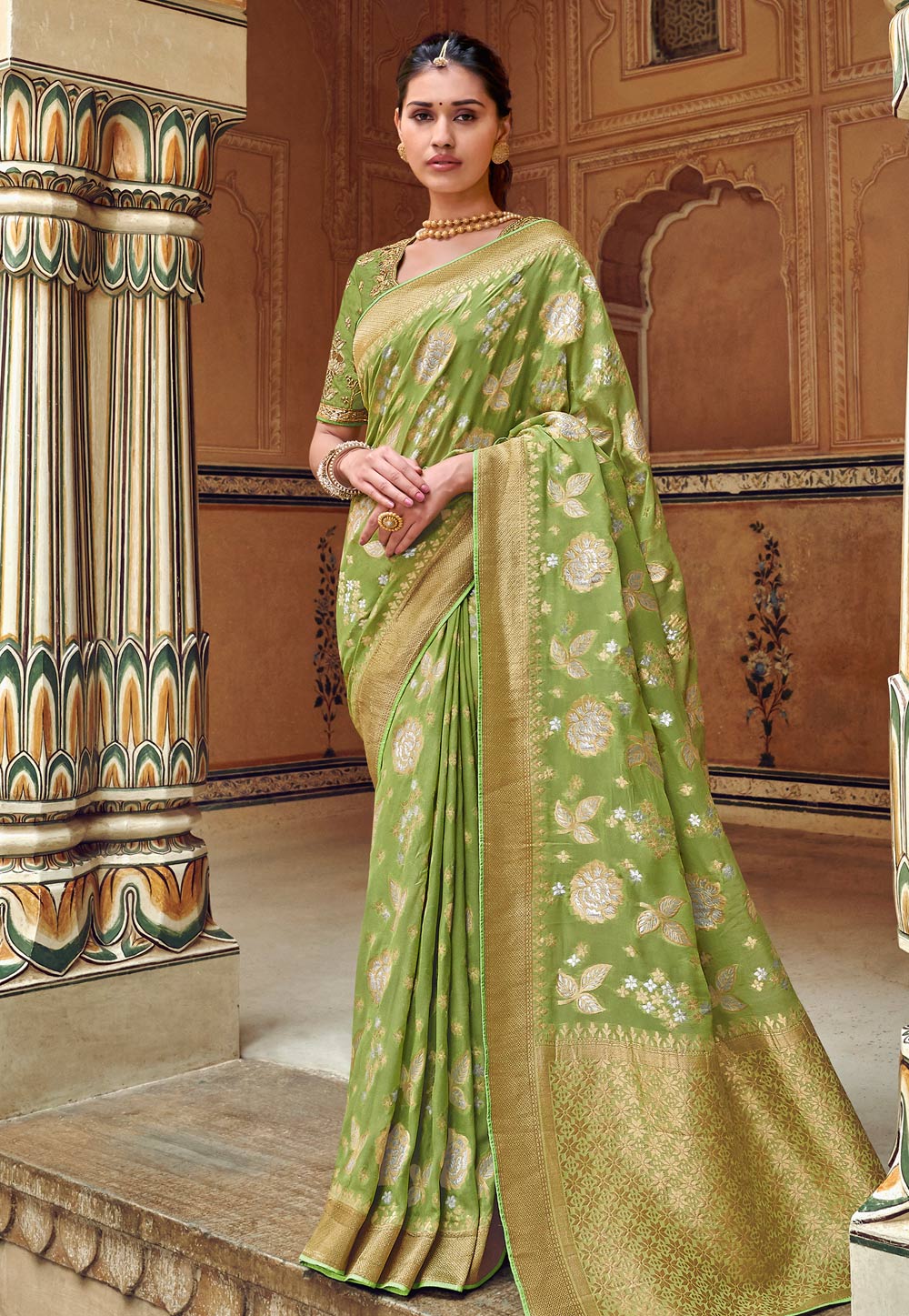 Green Silk Festival Wear Saree 195106