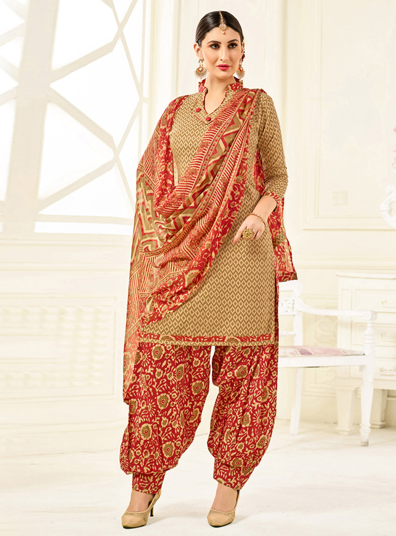Beige Cotton Punjabi Suit 129995