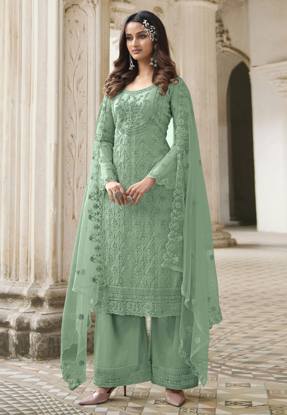 Light Green Net Pakistani Suit 247721