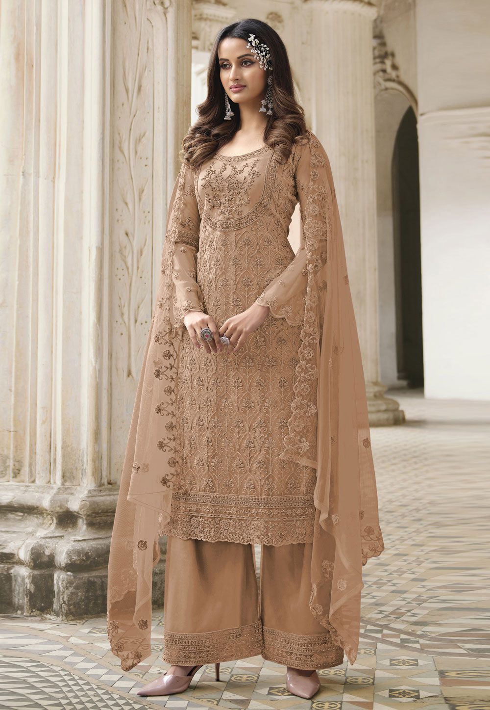 Brown Net Pakistani Suit 247723