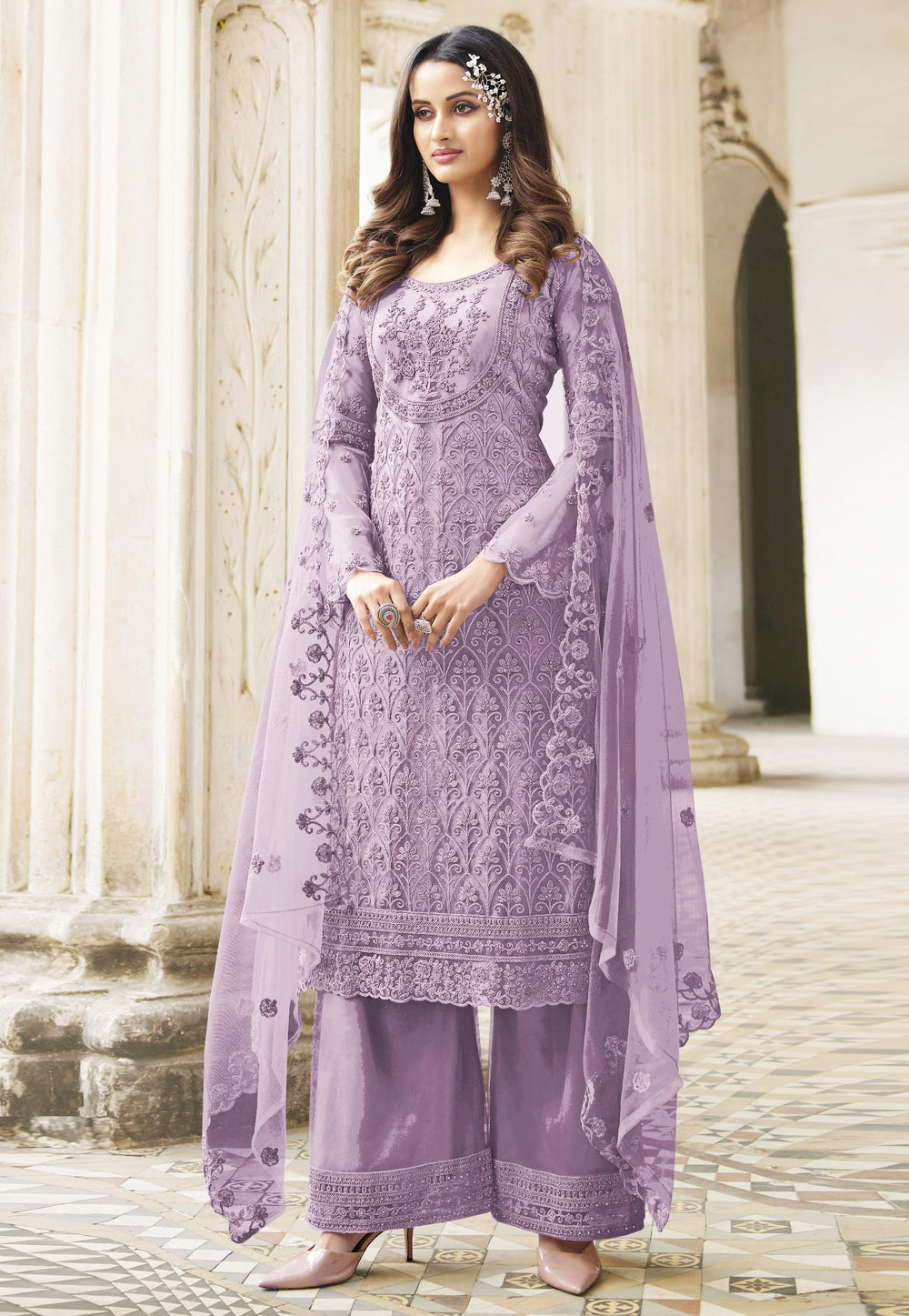 Light Purple Net Pakistani Suit 247727