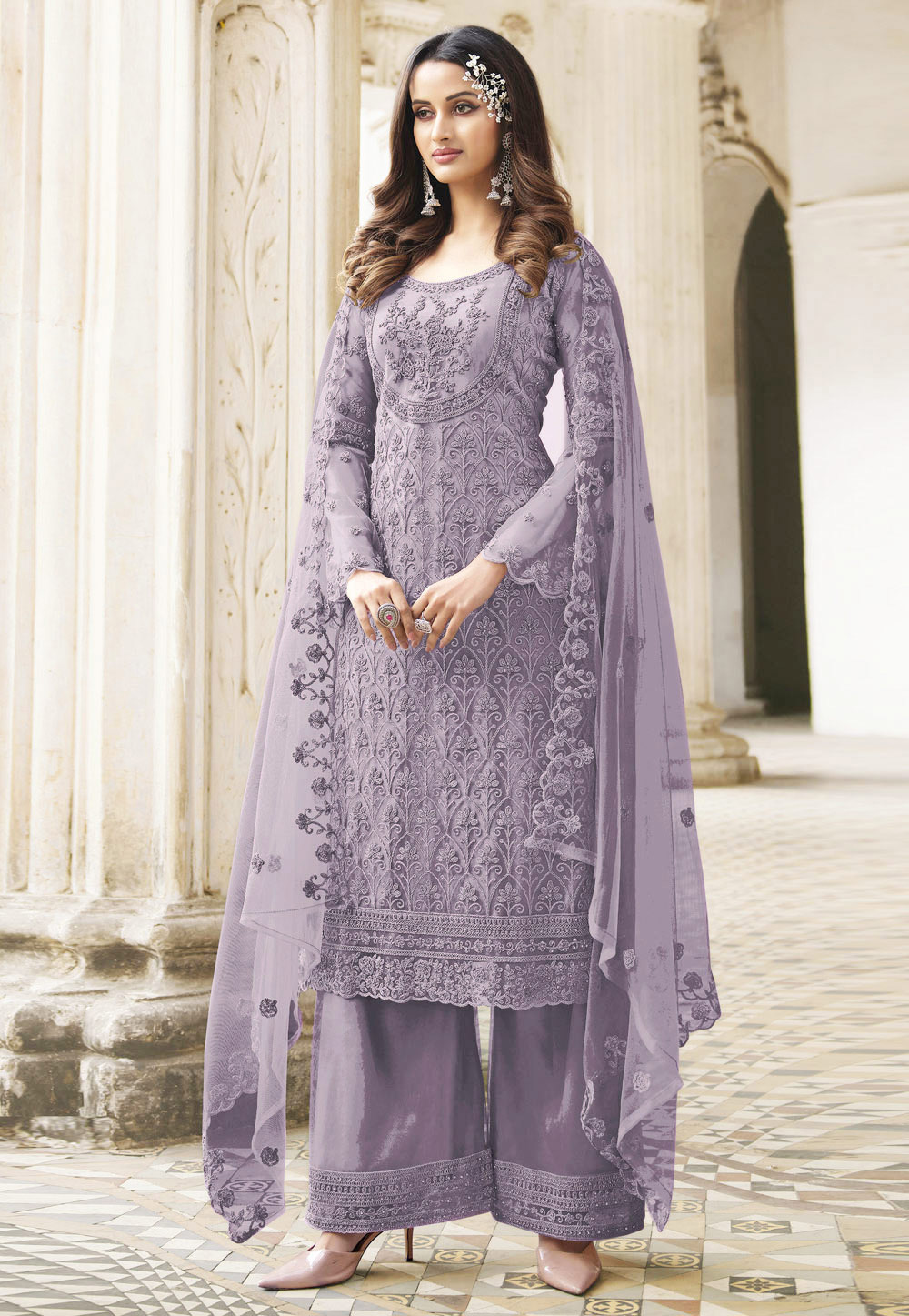 Light Purple Net Pakistani Suit 247727