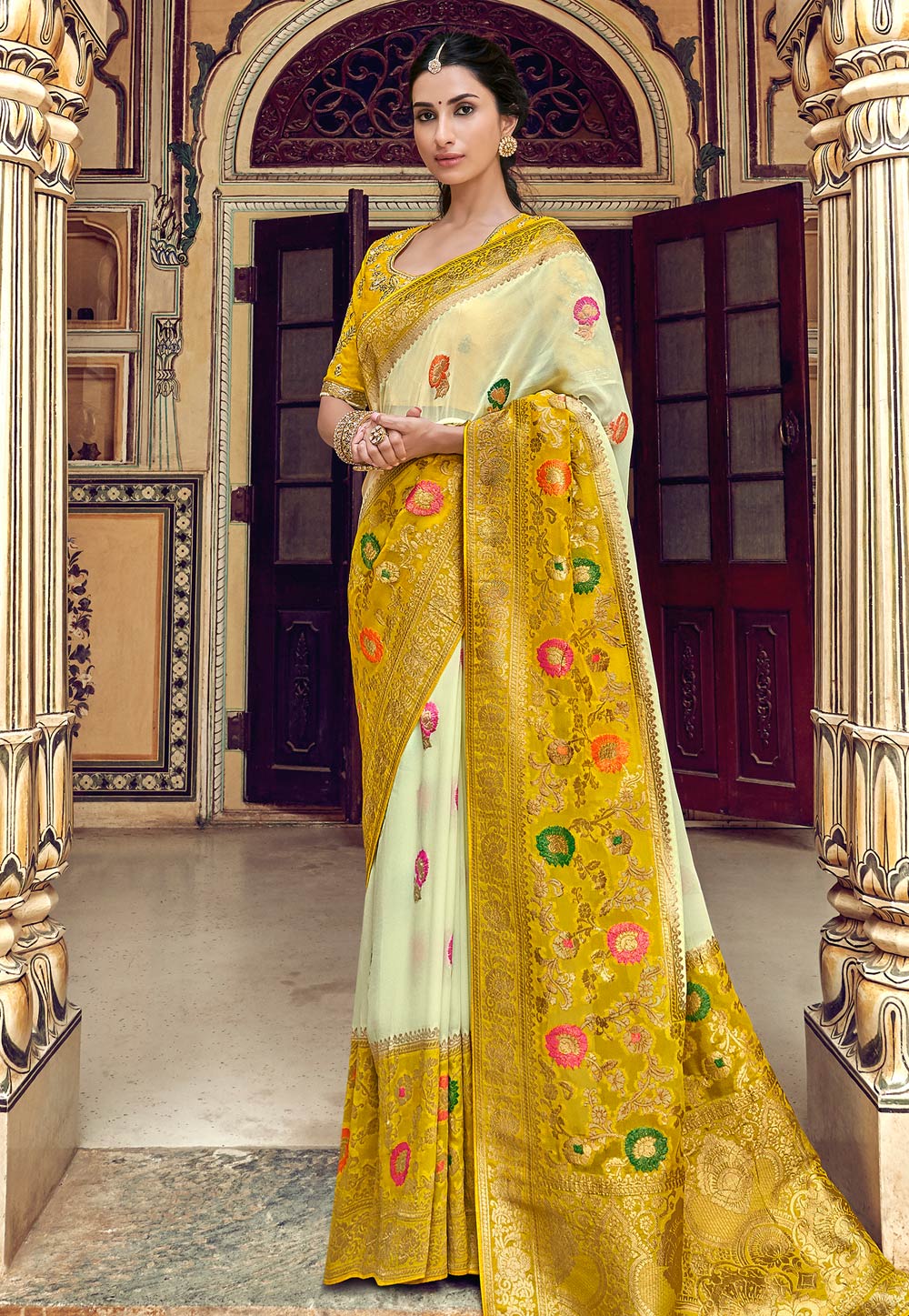 Yellow Silk Festival Wear Saree 195108