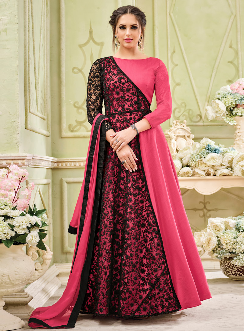 Pink Georgette Abaya Style Anarkali Suit 120843