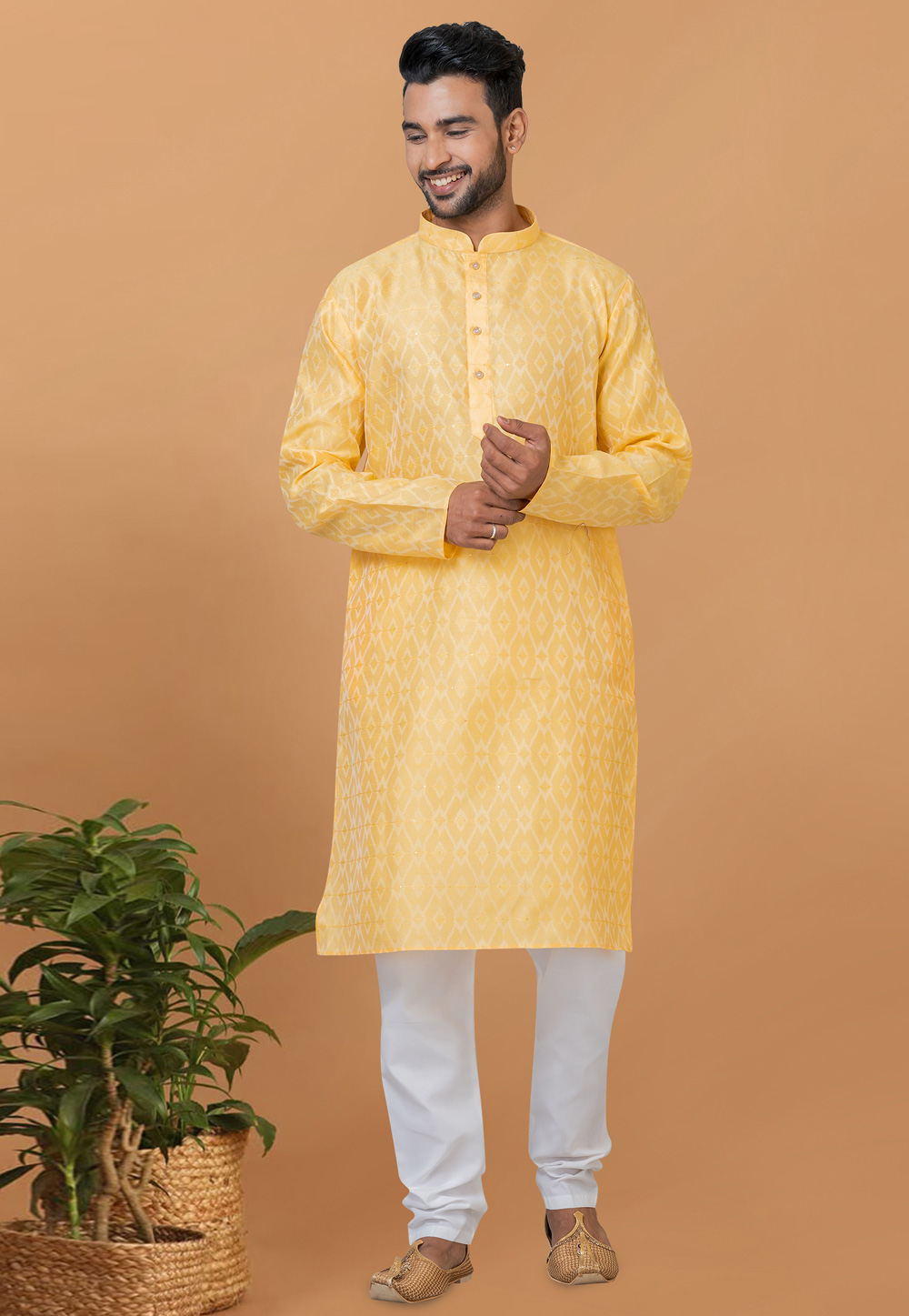 Yellow Silk Kurta Pajama 276144
