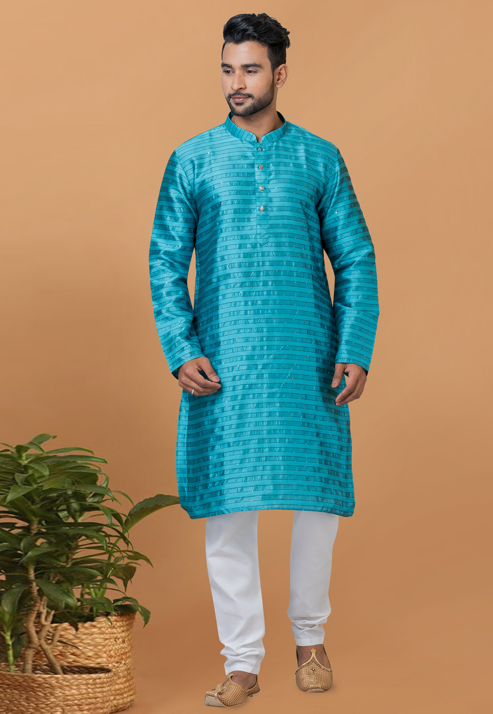 Turquoise Silk Kurta Pajama 276146