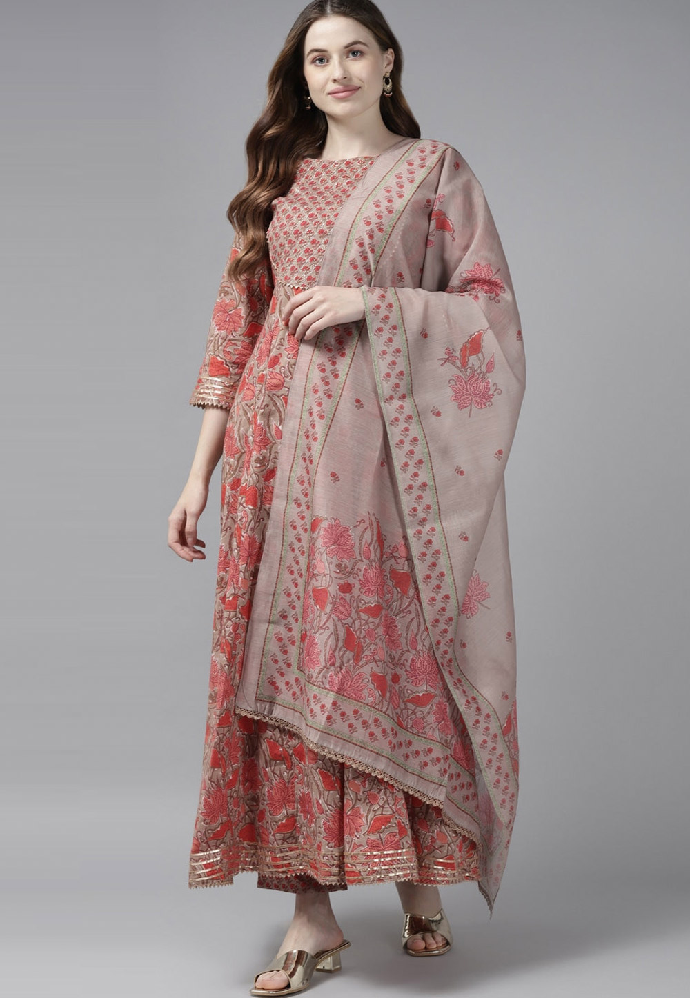 Pink Cotton Readymade Kameez With Pant 239332
