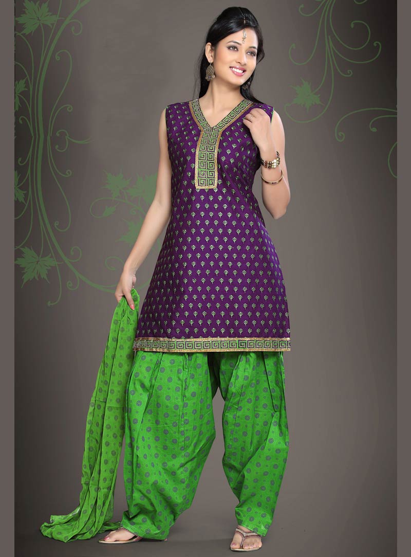 Purple Doted Print Patiala Suit 35229