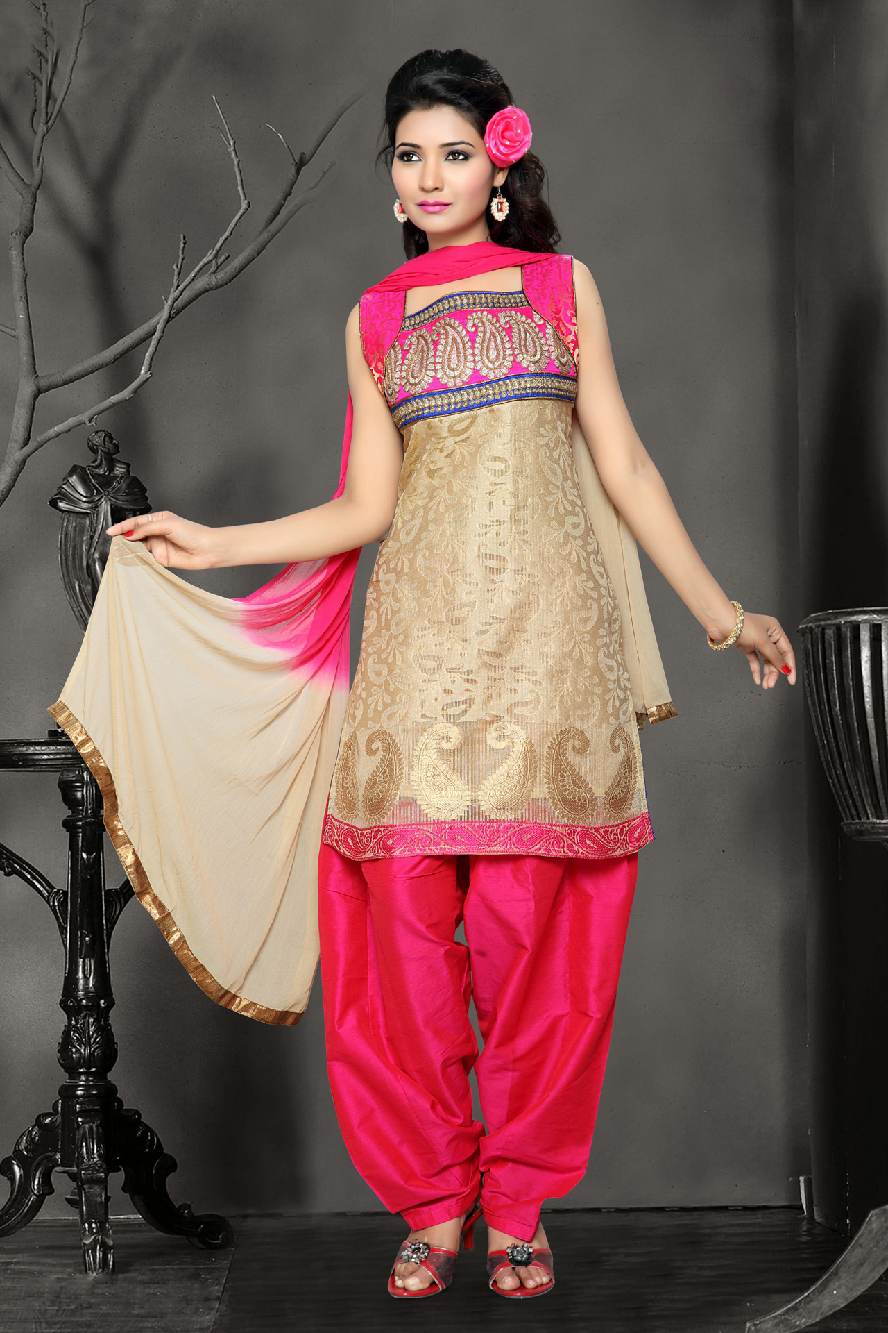 Beige Silk Punjabi Salwar Suit 35244