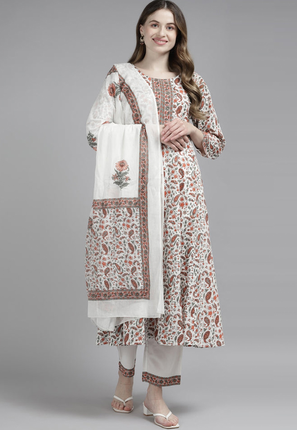 Off White Cotton Readymade Kameez With Pant 239343