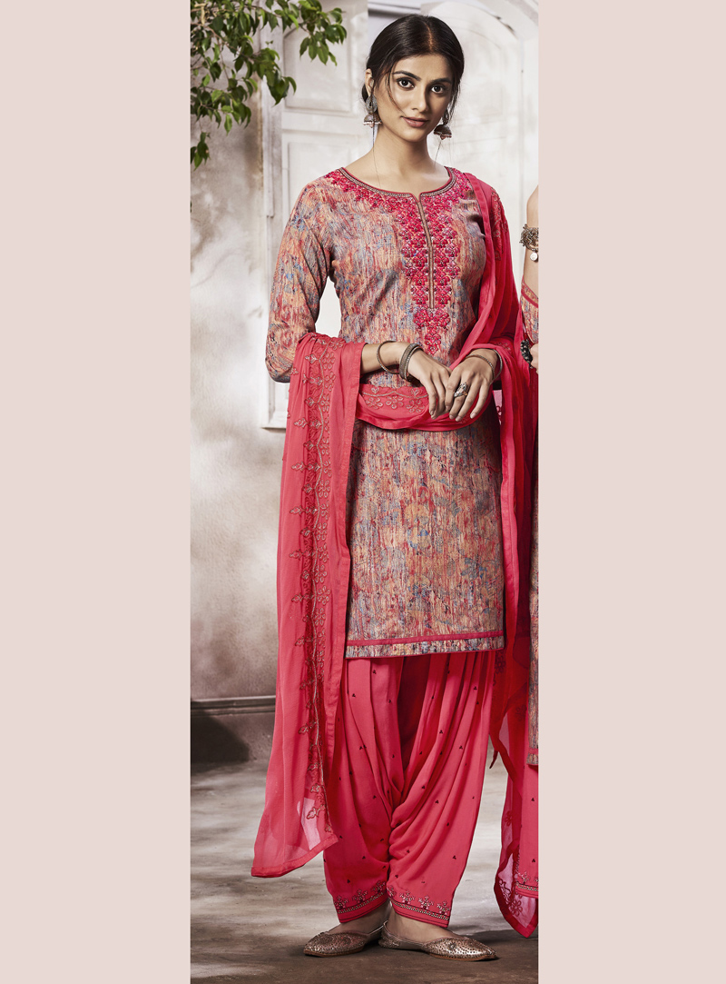 Pink Cotton Patiala Suit 130568