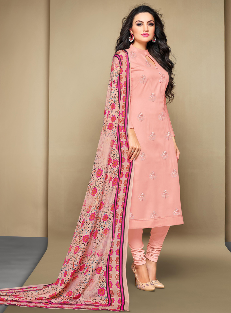 Pink Cotton Churidar Salwar Suit 130328