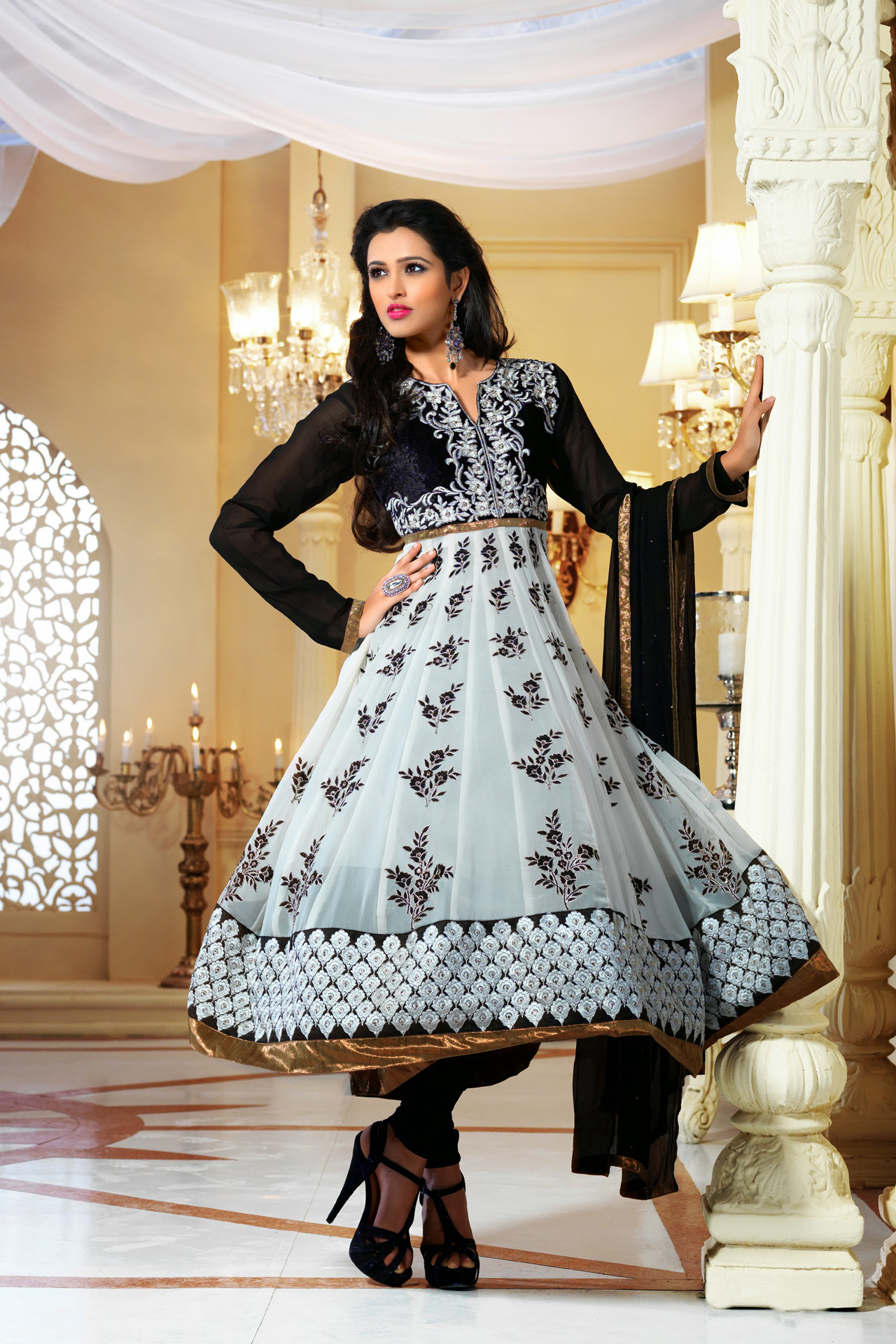 Black and White Anarkali Suit 35419