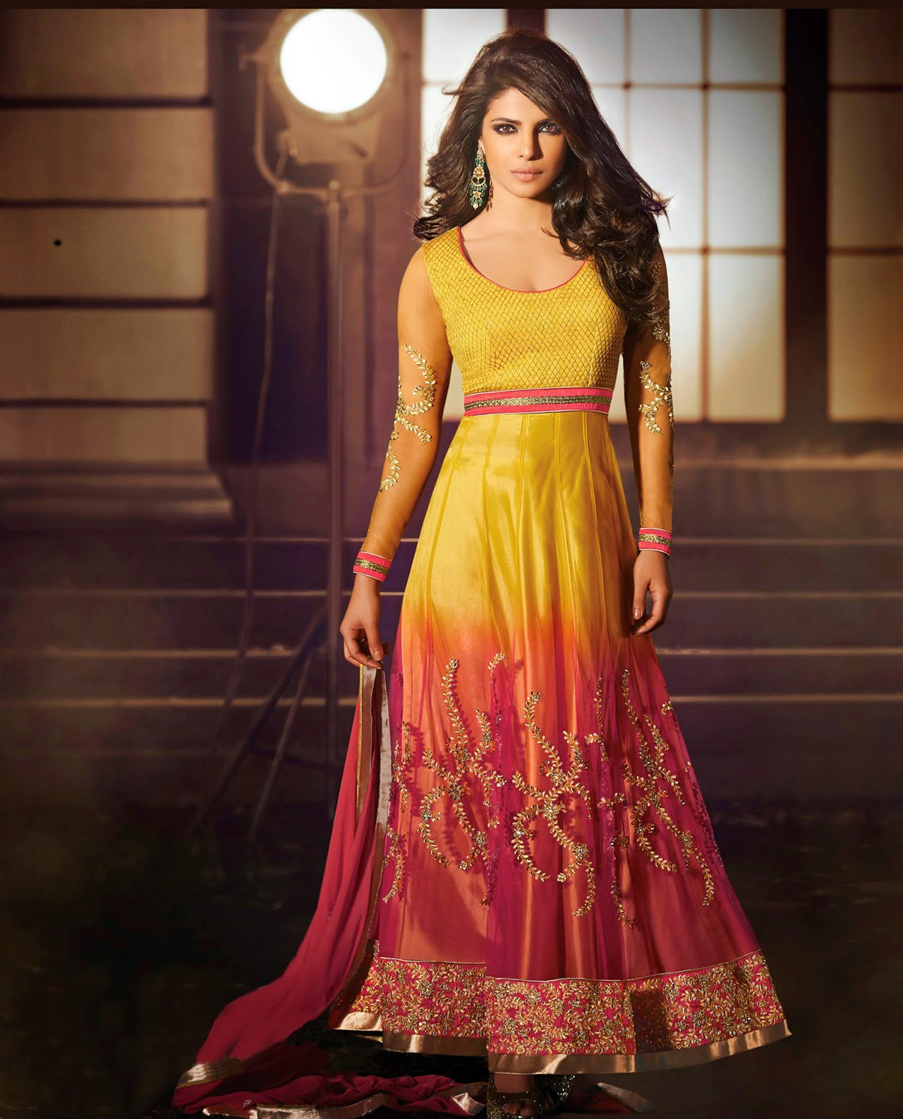 Priyanka Chopra Yellow and Red Net Bollywood Salwar Kameez 35375 
