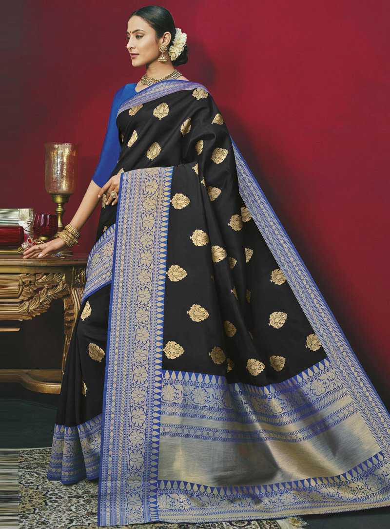Black Banarasi Silk Festival Wear Saree 130695