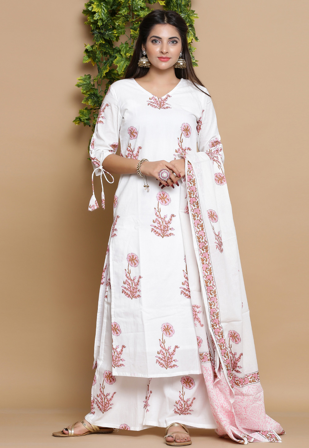 Off White Cotton Readymade Palazzo Suit 179300