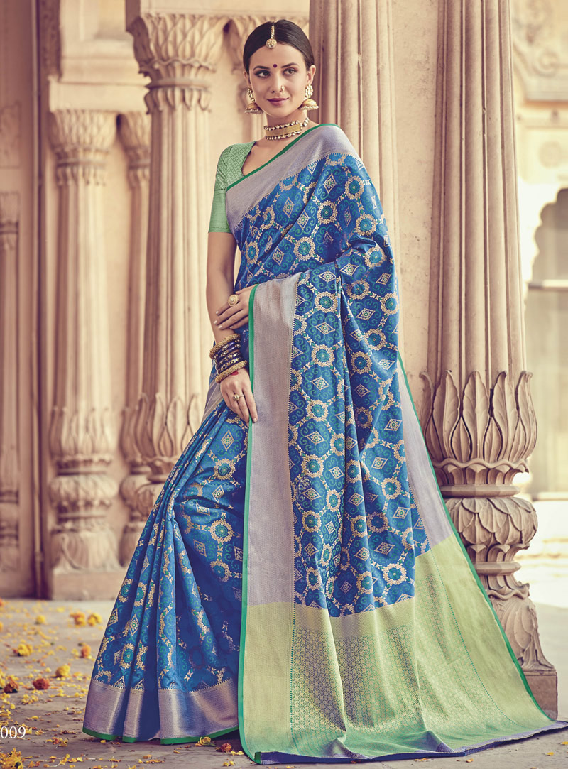 Blue Banarasi Silk Saree With Blouse 130768
